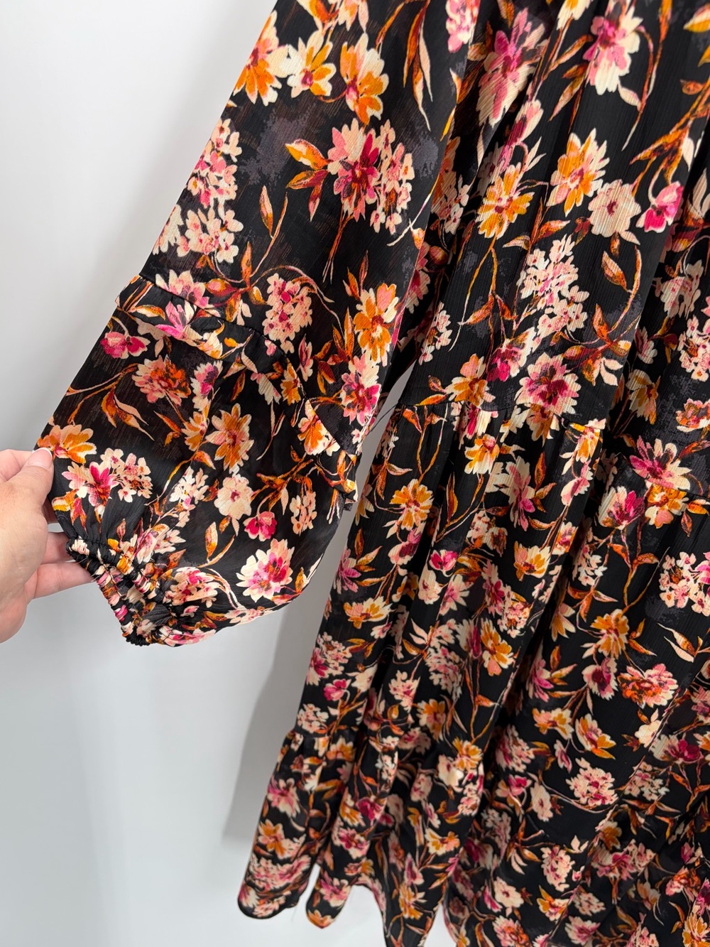 NWT CeCe Rich Black Floral Tiered Chiffon Mini Dress Plus Size 2X - Picture 7 of 8